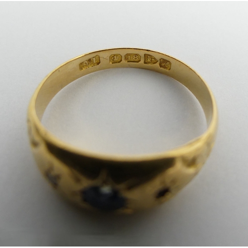 46 - Edwardian 18ct gold sapphire and diamond ring, Chester 1907, 2.4 grams. Size M, 7.5 mm wide. UK Post... 