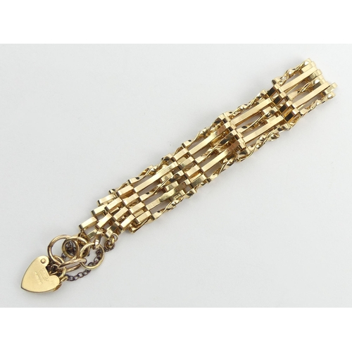 48 - 9ct gold five bar gate bracelet, 8.3 grams. 13 mm wide. UK Postage £12.