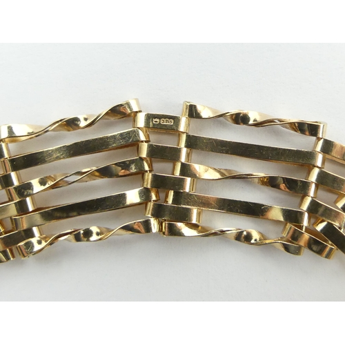 48 - 9ct gold five bar gate bracelet, 8.3 grams. 13 mm wide. UK Postage £12.