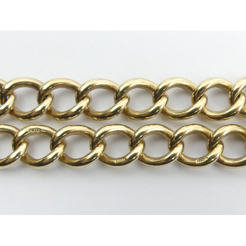 49 - 9ct gold solid curb link gate bracelet, 34.7 grams, London 1964. 9.6 mm wide. UK Postage £12.