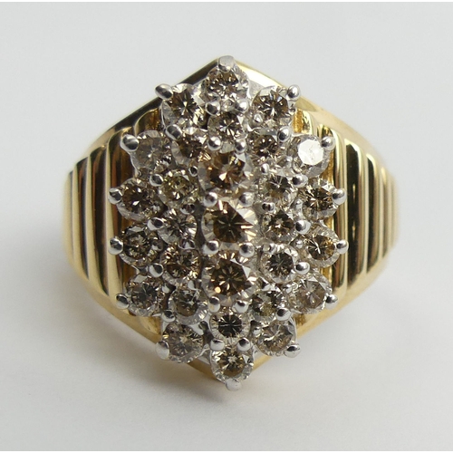 50 - 9ct gold large diamond cluster ring, 8.6 grams. Size V 1/2, 20.5 mm. UK Postage £12.