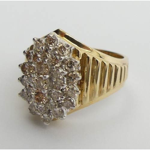 50 - 9ct gold large diamond cluster ring, 8.6 grams. Size V 1/2, 20.5 mm. UK Postage £12.