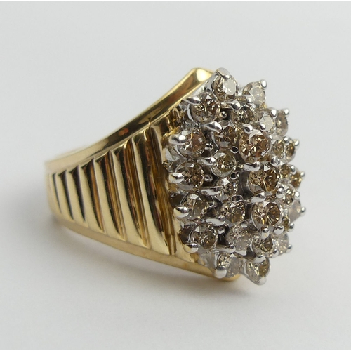 50 - 9ct gold large diamond cluster ring, 8.6 grams. Size V 1/2, 20.5 mm. UK Postage £12.