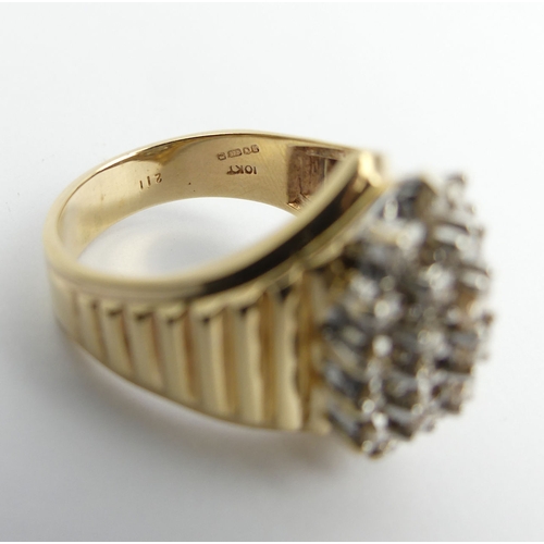 50 - 9ct gold large diamond cluster ring, 8.6 grams. Size V 1/2, 20.5 mm. UK Postage £12.