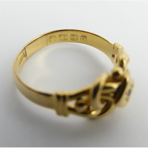 54 - 18ct gold diamond set signet ring, 6.2 grams. Birm.1915. Size T 1/2, 10.1 mm wide. UK Postage £12.