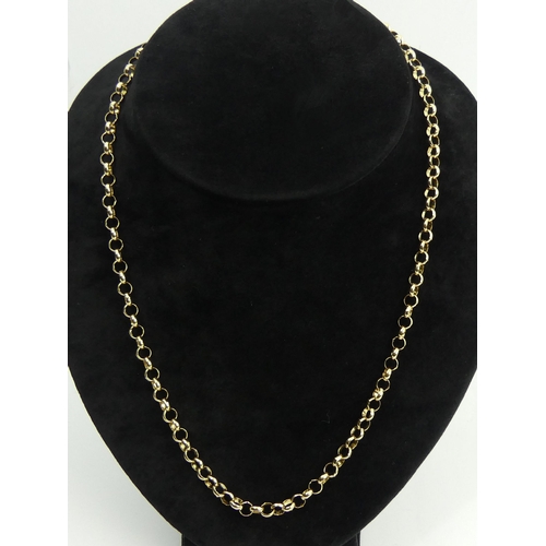 56 - 9ct gold belcher link chain necklace, 21.7 grams. 67 cm x 5.2 mm. UK Postage £12.