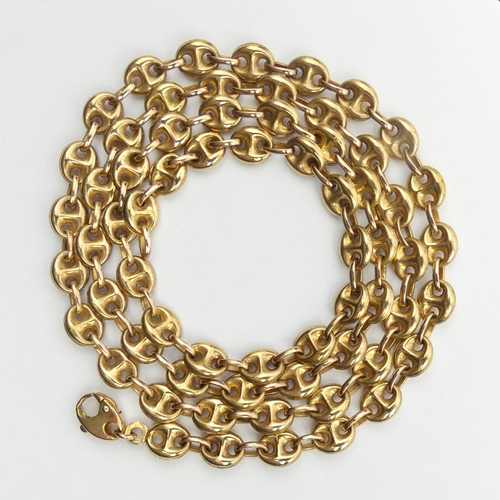 67 - 9ct gold marine curb link chain necklace, 23.7 grams. 71 cm x 7.2 mm. UK Postage £12.