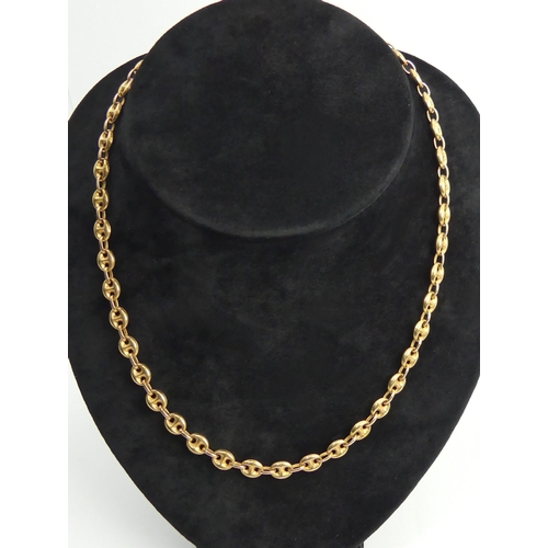 67 - 9ct gold marine curb link chain necklace, 23.7 grams. 71 cm x 7.2 mm. UK Postage £12.