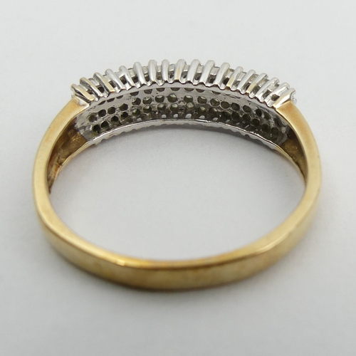 70A - 9ct gold diamond four row ring, 4.8 grams. Size Z + 2.5, 6.7 mm. UK Postage £12.