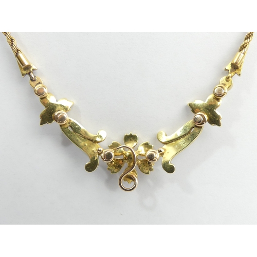 82 - 15ct gold (tested) seed pearl set necklace, 10.7 grams. 38 cm x 15 mm. UK Postage £12.