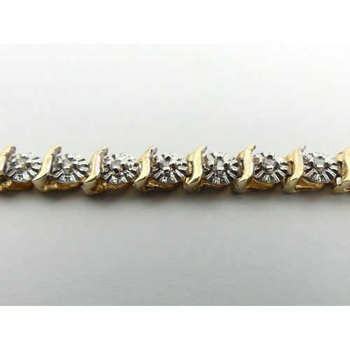 122 - 9ct gold diamond set bracelet, 6 grams. 18cm x 3.6 mm. UK Postage £12.