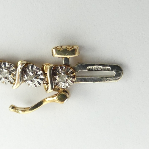 122 - 9ct gold diamond set bracelet, 6 grams. 18cm x 3.6 mm. UK Postage £12.