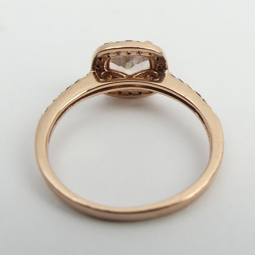 128 - 10ct rose gold pale pink tourmaline and black quartz ring, 1.6 grams. Size J 1/2, 8.5 mm wide. UK Po... 