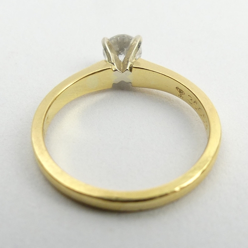 145 - 18ct gold solitaire diamond ring approx. 1/3 ct, 2.9 grams. Size L, 4.85 mm. UK Postage £12.