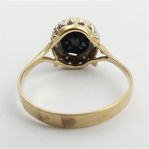 146 - 9ct gold sapphire and diamond ring, 3.7 grams. Size Z, 13.3 mm. UK Postage £12.