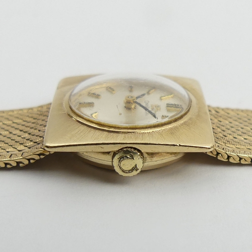 159 - Ladies Omega 9ct gold manual wind watch and strap, 26.5 grams gross. 20 mm wide, 16.5 cm long. UK Po... 