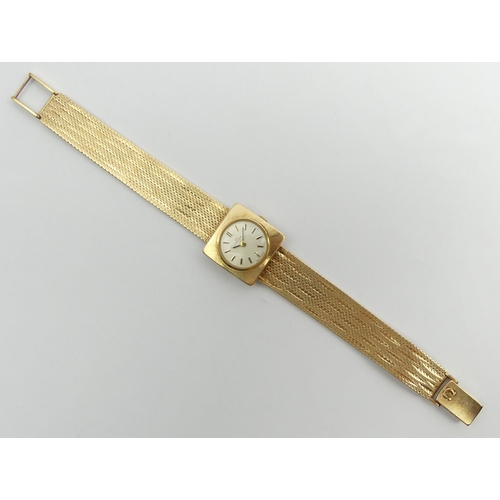 159 - Ladies Omega 9ct gold manual wind watch and strap, 26.5 grams gross. 20 mm wide, 16.5 cm long. UK Po... 