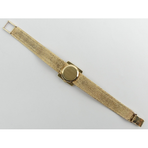 159 - Ladies Omega 9ct gold manual wind watch and strap, 26.5 grams gross. 20 mm wide, 16.5 cm long. UK Po... 