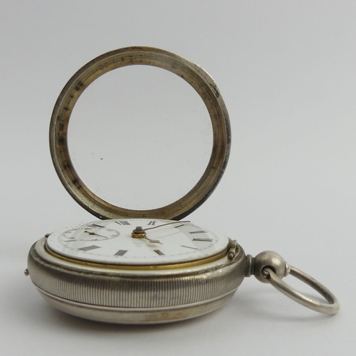 162 - A George V silver open face lever movement pocket watch. 80 x 55 mm.  UK Postage £12.