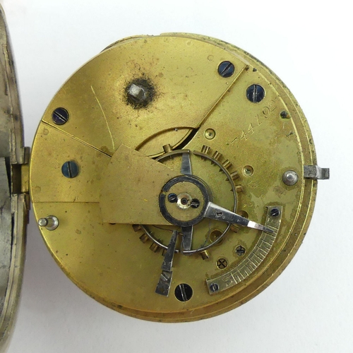 162 - A George V silver open face lever movement pocket watch. 80 x 55 mm.  UK Postage £12.