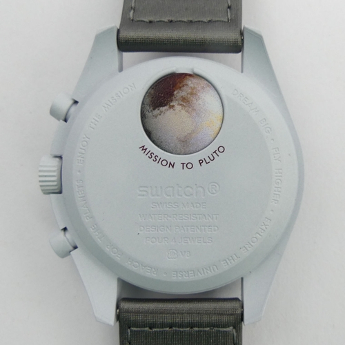 167 - Swatch Omega Mission to Pluto watch as new with box and papers. UK Postage £12.