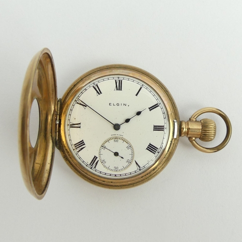 169 - Elgin gold plated half hunter pocket watch. 70 x 50 mm. UK Postage £12.