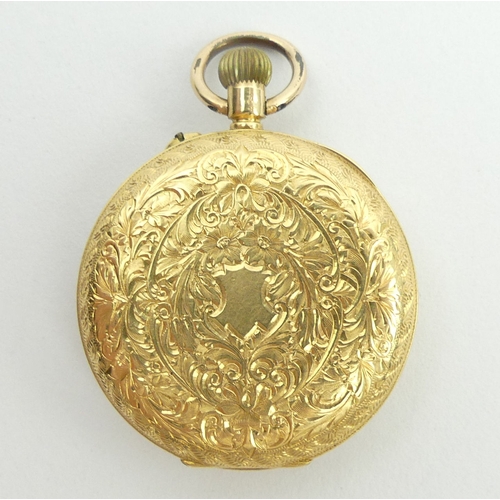 170A - 18ct gold button wind open face pocket watch, 38 grams gross. 50 x 36 mm. UK Postage £12.