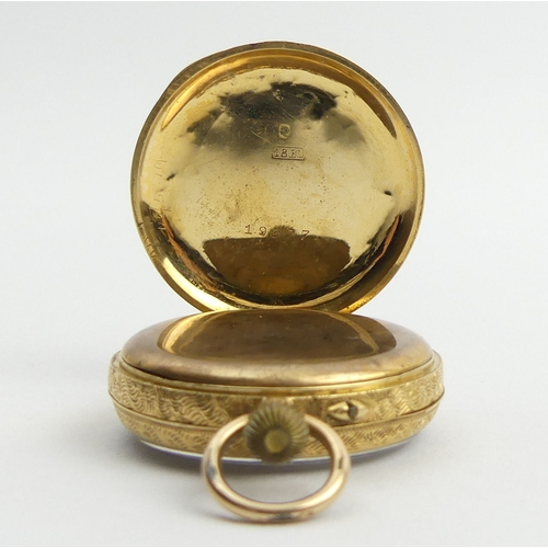 170A - 18ct gold button wind open face pocket watch, 38 grams gross. 50 x 36 mm. UK Postage £12.