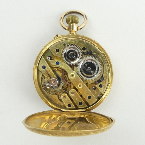 170A - 18ct gold button wind open face pocket watch, 38 grams gross. 50 x 36 mm. UK Postage £12.