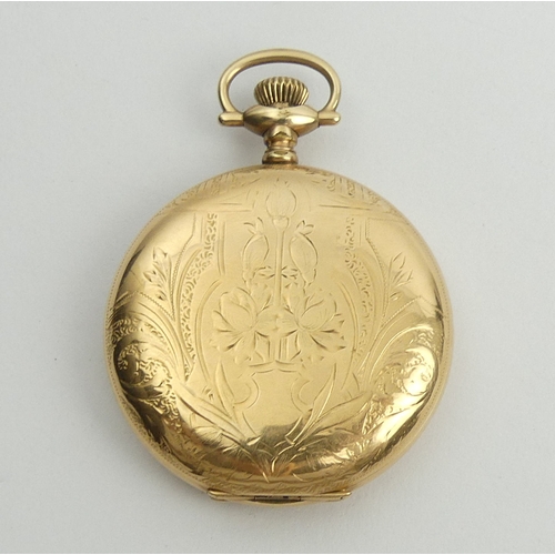 170B - An Elgin gold plated full hunter pocket watch, 70 x 50 mm. UK Postage £12.