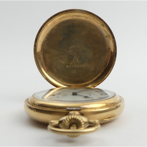 170B - An Elgin gold plated full hunter pocket watch, 70 x 50 mm. UK Postage £12.