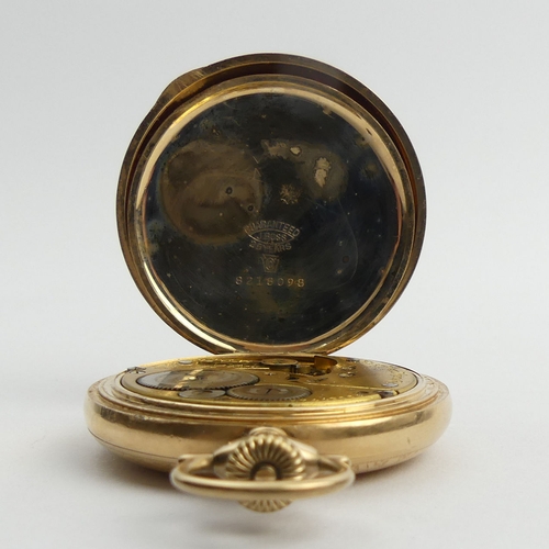 170B - An Elgin gold plated full hunter pocket watch, 70 x 50 mm. UK Postage £12.