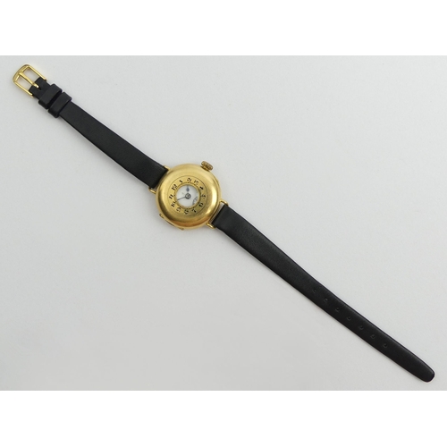 172 - 18ct gold half hunter wristwatch, 24.9 grams gross. 30 mm wide. UK Postage £12. 
Condition report: N... 