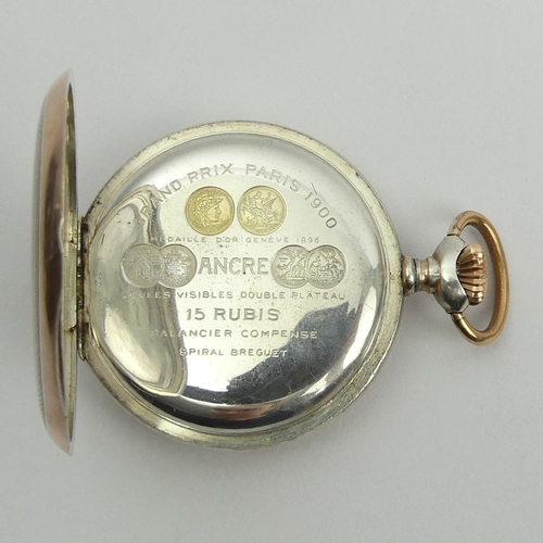 175A - Zenith silver two colour case, 15 rubis movement open face pocket watch, circa 1920. 70 x 52 mm. UK ... 