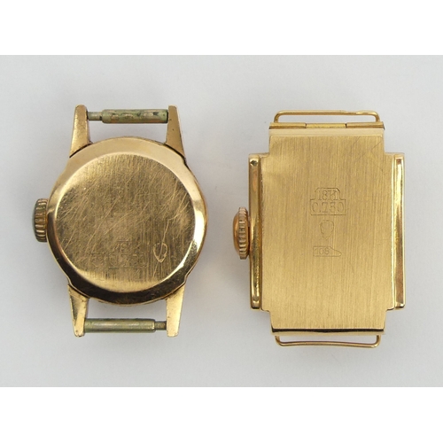 177 - Two ladies 18ct gold watches, 17 mm wide. UK Postage £12.