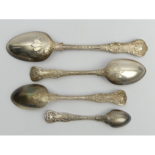 180 - Victorian silver kings pattern table spoon and two dessert spoons, London 1845 and  a William IV spo... 