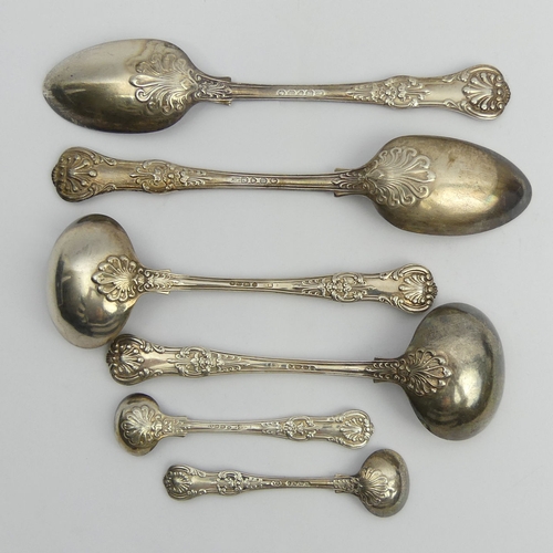 181 - A pair of Victorian silver kings pattern table spoons, London 1850, a pair of sauce ladles 1844 and ... 