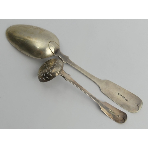 182 - Victorian silver table spoon, Exeter 1838 and a sifter spoon, London 1861, 147 grams. 25.5 and 15.3 ... 