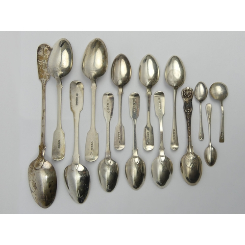 203 - A Victorian silver serving spoon, London 1861 and various other silver spoons. 674 grams. Largest 30... 