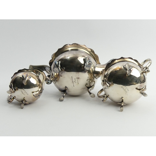 204 - Silver plated bachelors three piece teaset. Teapot 13.5 cm high. UK Postage £12.