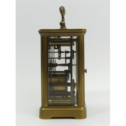 253 - A late 19th century brass cased carriage clock. 14.5 cm high. UK Postage £12.