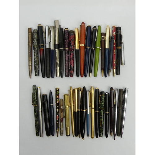 258 - An old tin of various pens and pencils, including Parker examples. UK Postage £12.