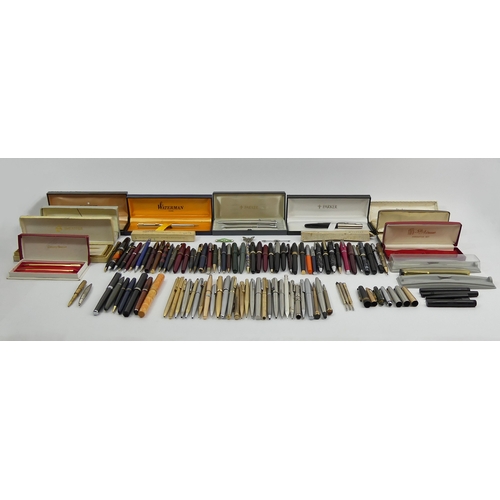 259 - A box containing a large quantity of vintage pens and boxes, including Parker and Waterman amongst m... 