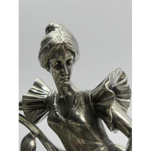 260 - An Art Nouveau design silver plated figural tray with faint marks. 33 x 19 11.5 cm. UK Postage £12.