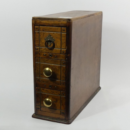 275 - A small chest of three long drawers 38 x 34 x 13 cm, circa 1920 and an oriental design jewellery box... 