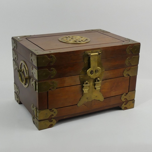 275 - A small chest of three long drawers 38 x 34 x 13 cm, circa 1920 and an oriental design jewellery box... 