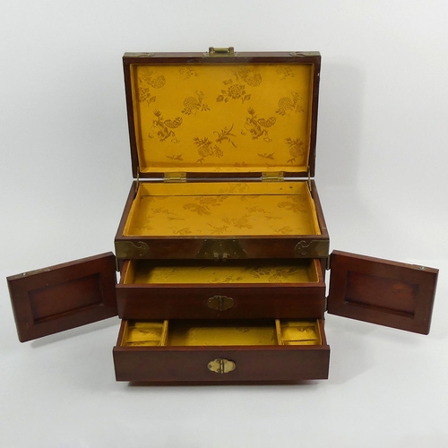 275 - A small chest of three long drawers 38 x 34 x 13 cm, circa 1920 and an oriental design jewellery box... 