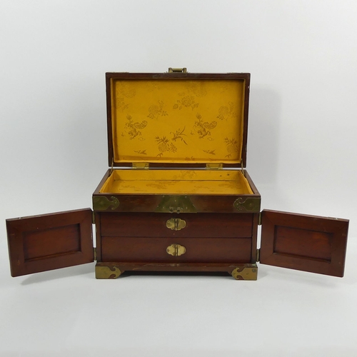 275 - A small chest of three long drawers 38 x 34 x 13 cm, circa 1920 and an oriental design jewellery box... 