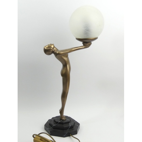 275A - Art Deco style figural table lamp and glass shade. 48 cm. UK Postage £20