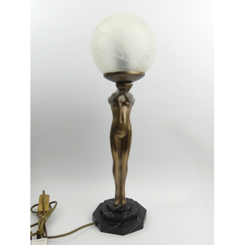 275A - Art Deco style figural table lamp and glass shade. 48 cm. UK Postage £20